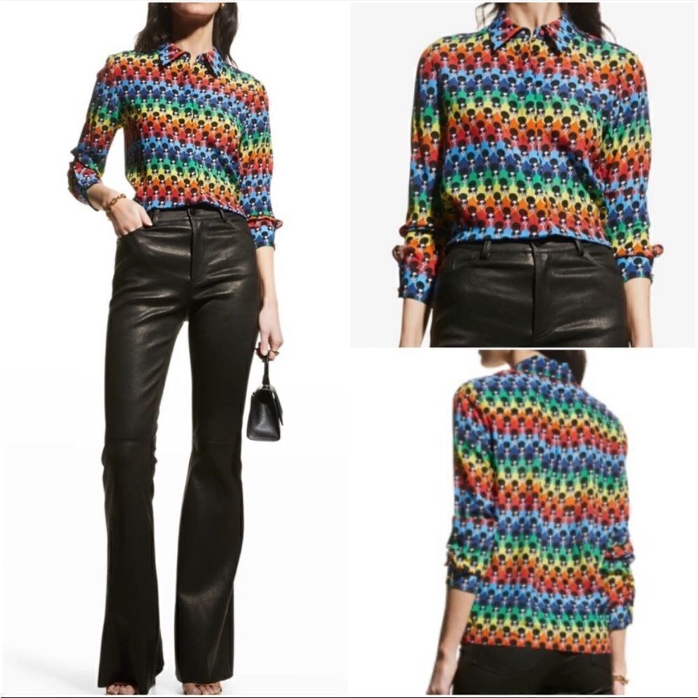 Alice Olivia Willa Sassy Stace Face Silk Placket Blouse